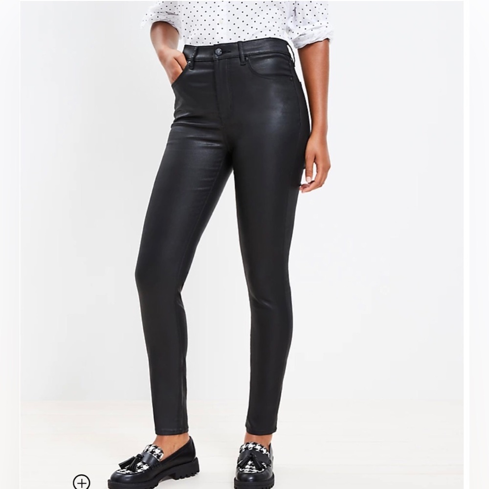 LOFT Black Shimmer High Rise Skinny Stretch Jeans in Black